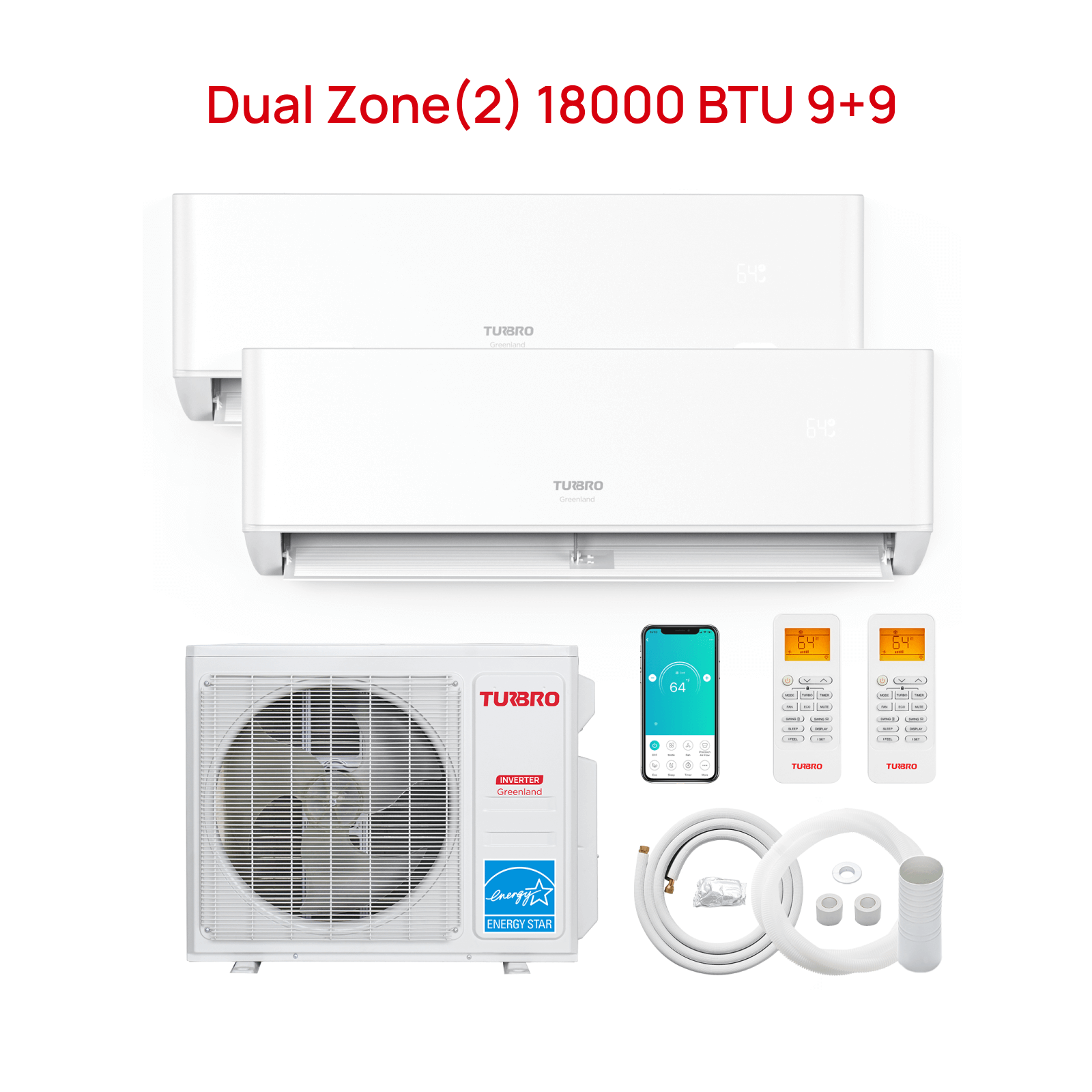 Greenland 18,000 BTU Dual Zone(2) Mini Split Air Conditioner with Heat Pump (R454B Refrigerant) - Energize Trek