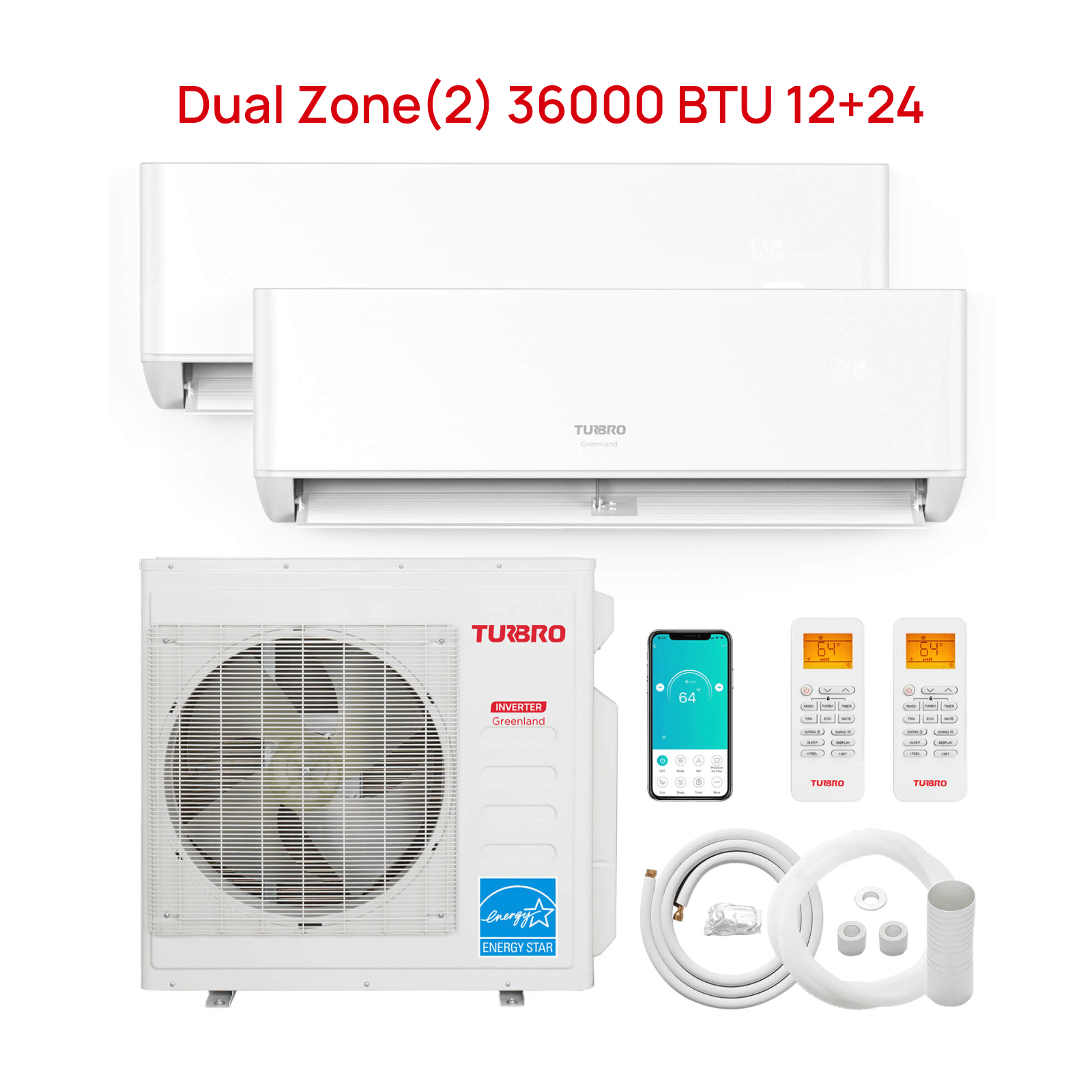 Greenland 36,000 BTU Dual Zone(2) Mini Split Air Conditioner with Heat Pump (R454B Refrigerant) - Energize Trek