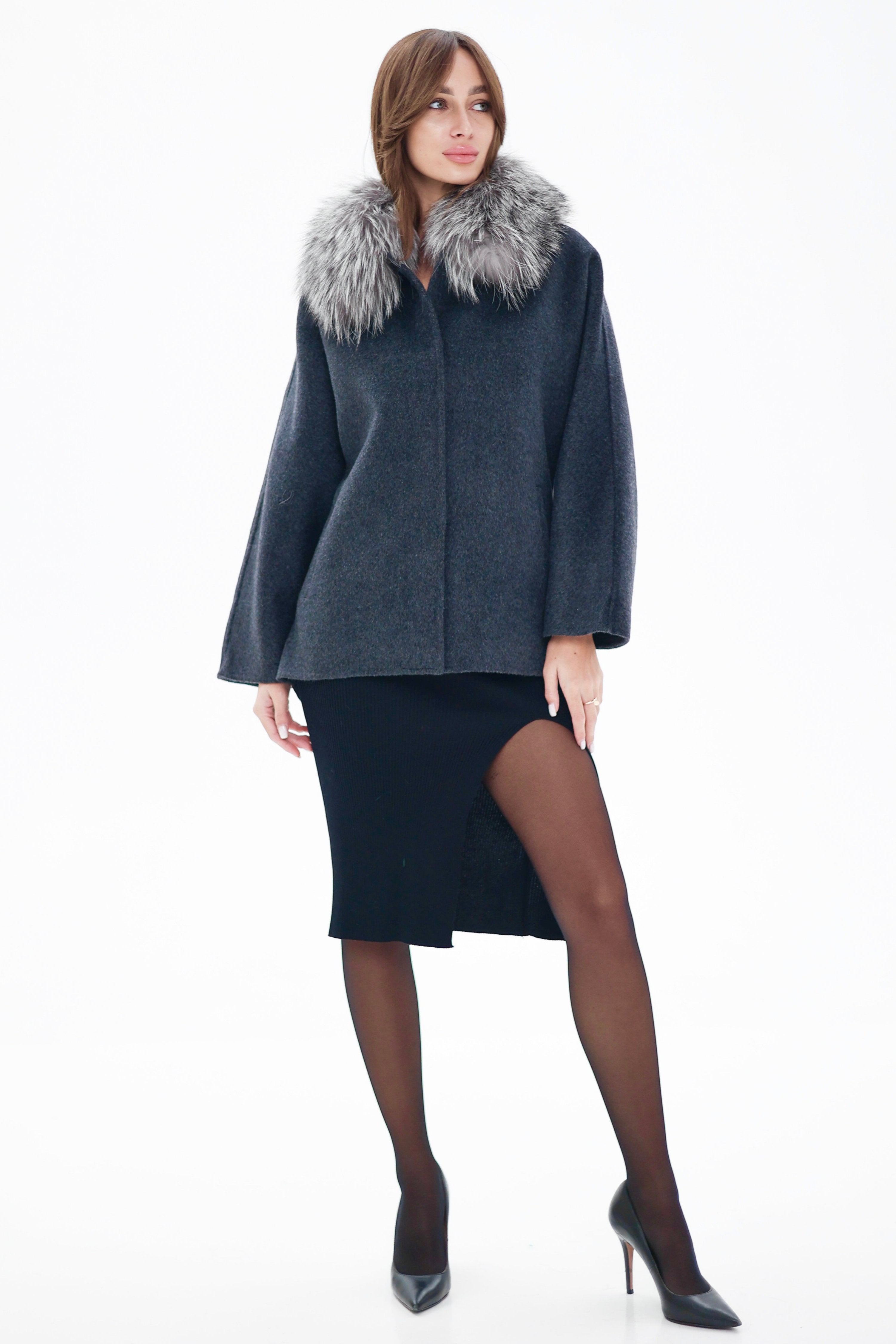 Genuine Silver Fox Fur Virgin Wool Coat - Energize Trek