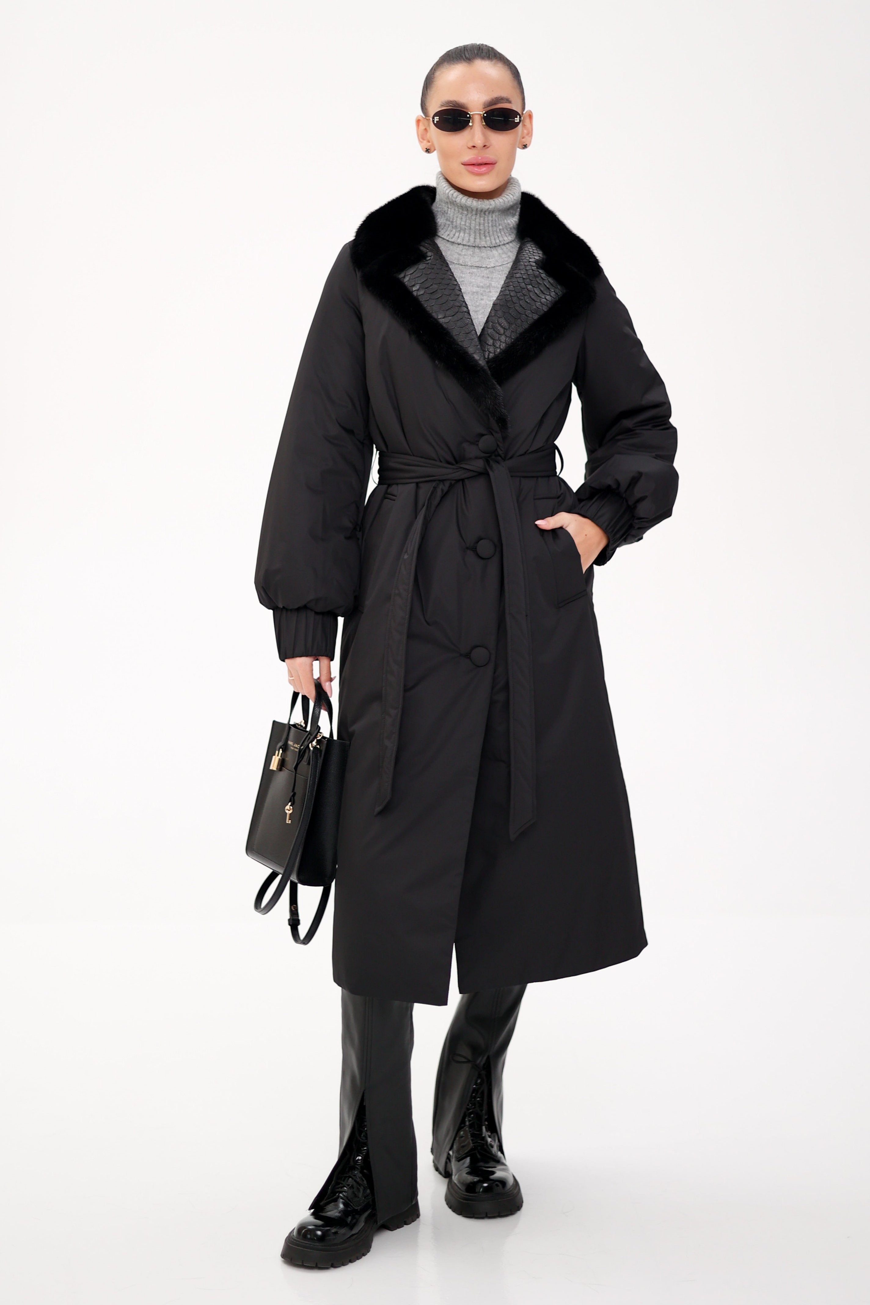 Genuine Mink Fur Real Python Leather Trim Coat - Energize Trek