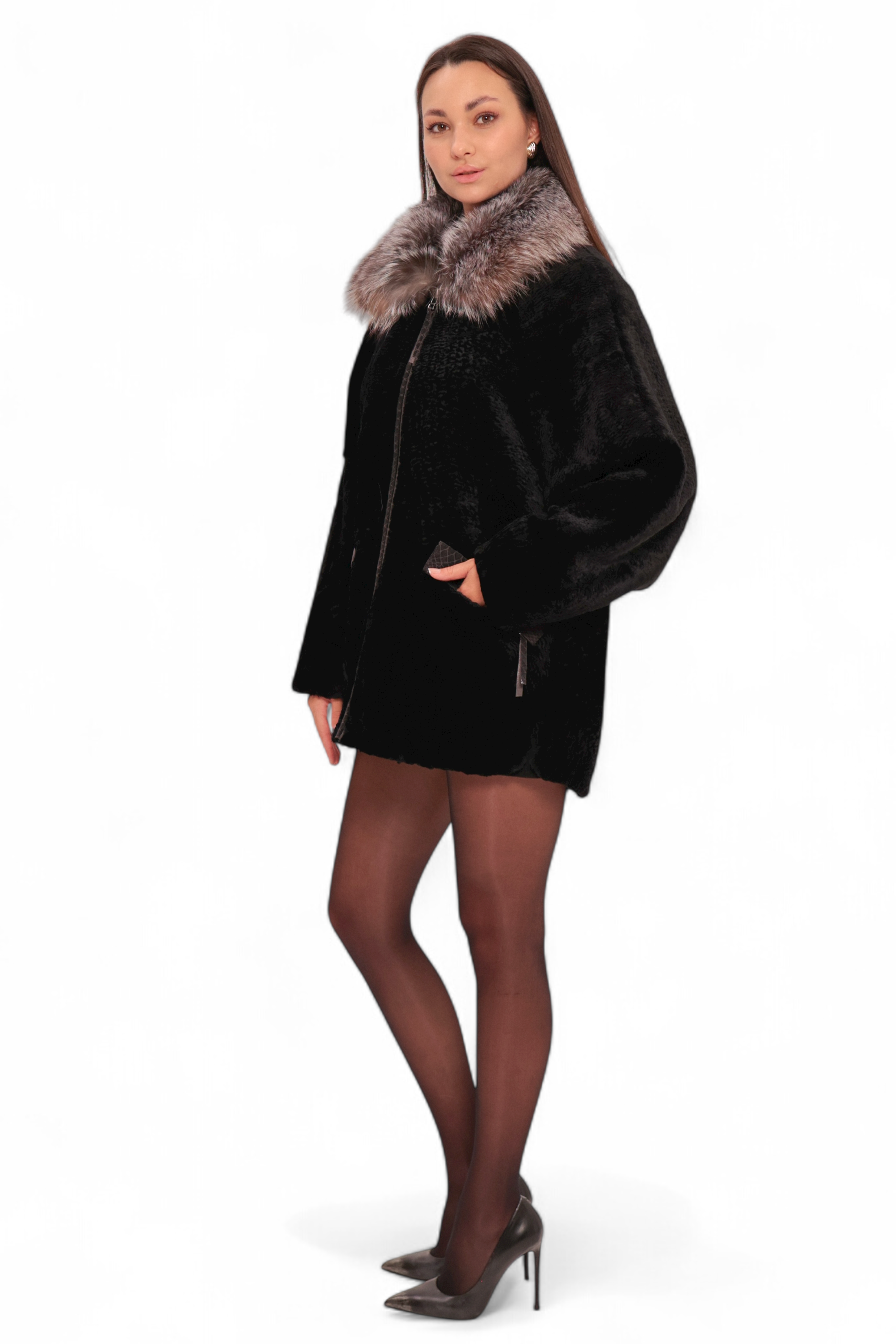 Palermo Genuine Shearling Silver Fox Trim Jacket - Energize Trek