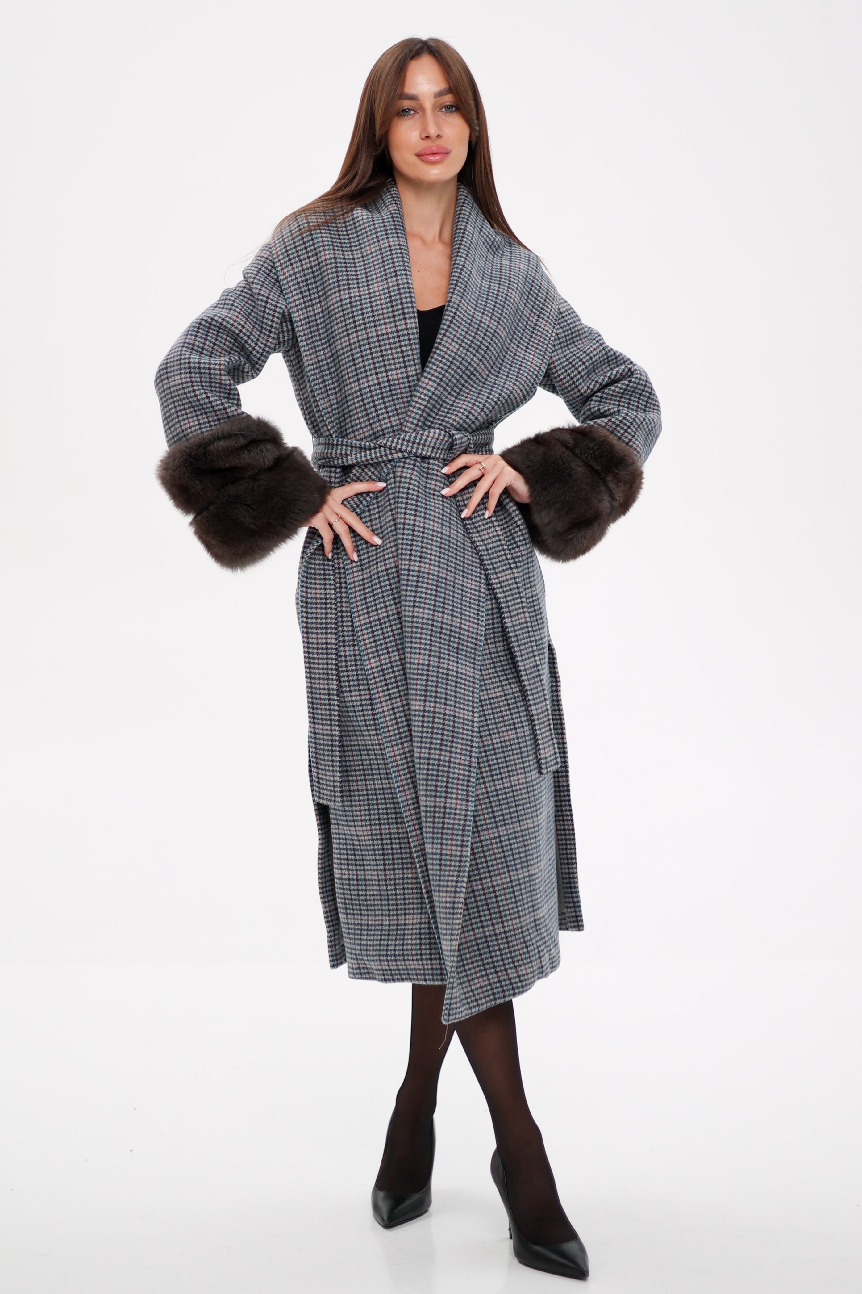 Genuine Polar Fox Fur Virgin Wool Wrap Coat - Energize Trek