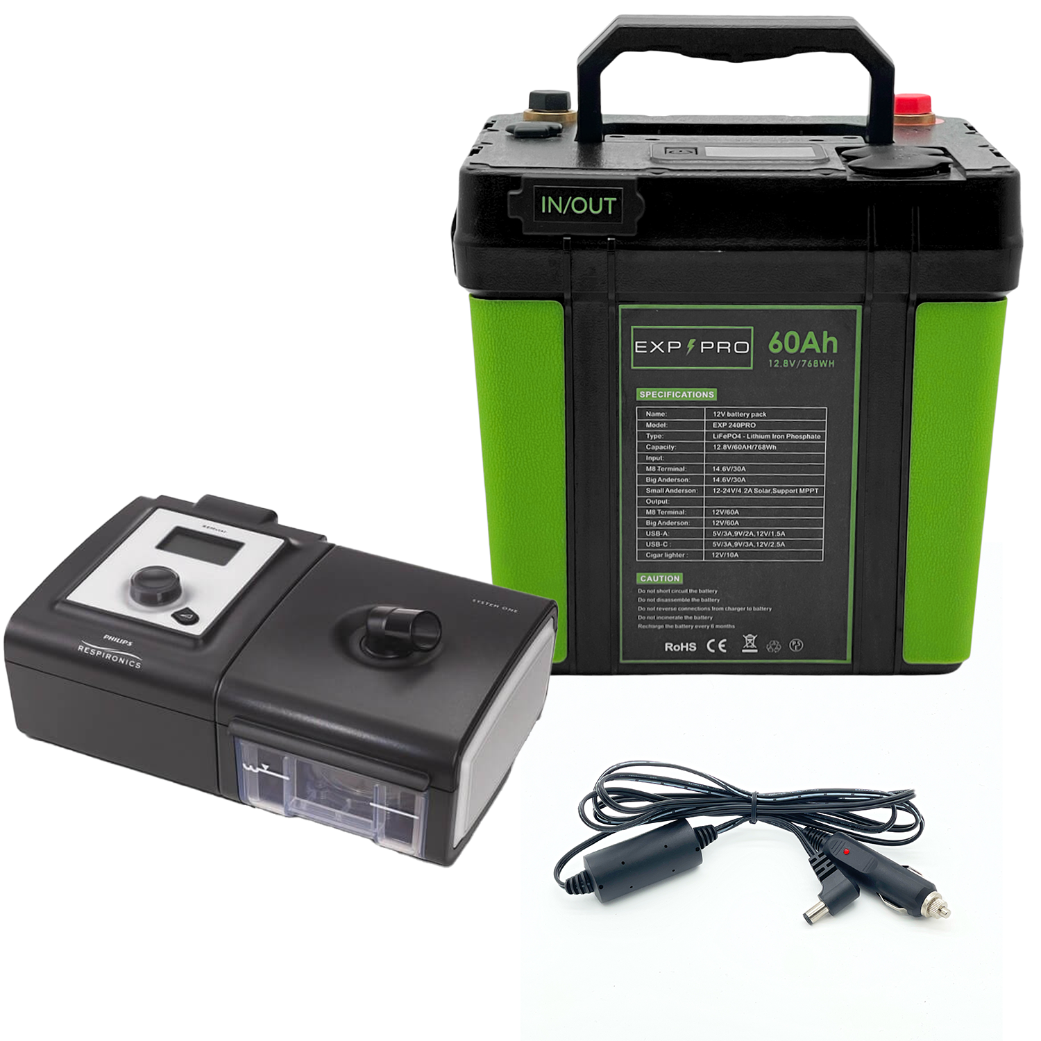 EXP240PRO CPAP Battery with DC Cord | Portable, Solar Rechargeable LiFePO4 Battery - Energize Trek