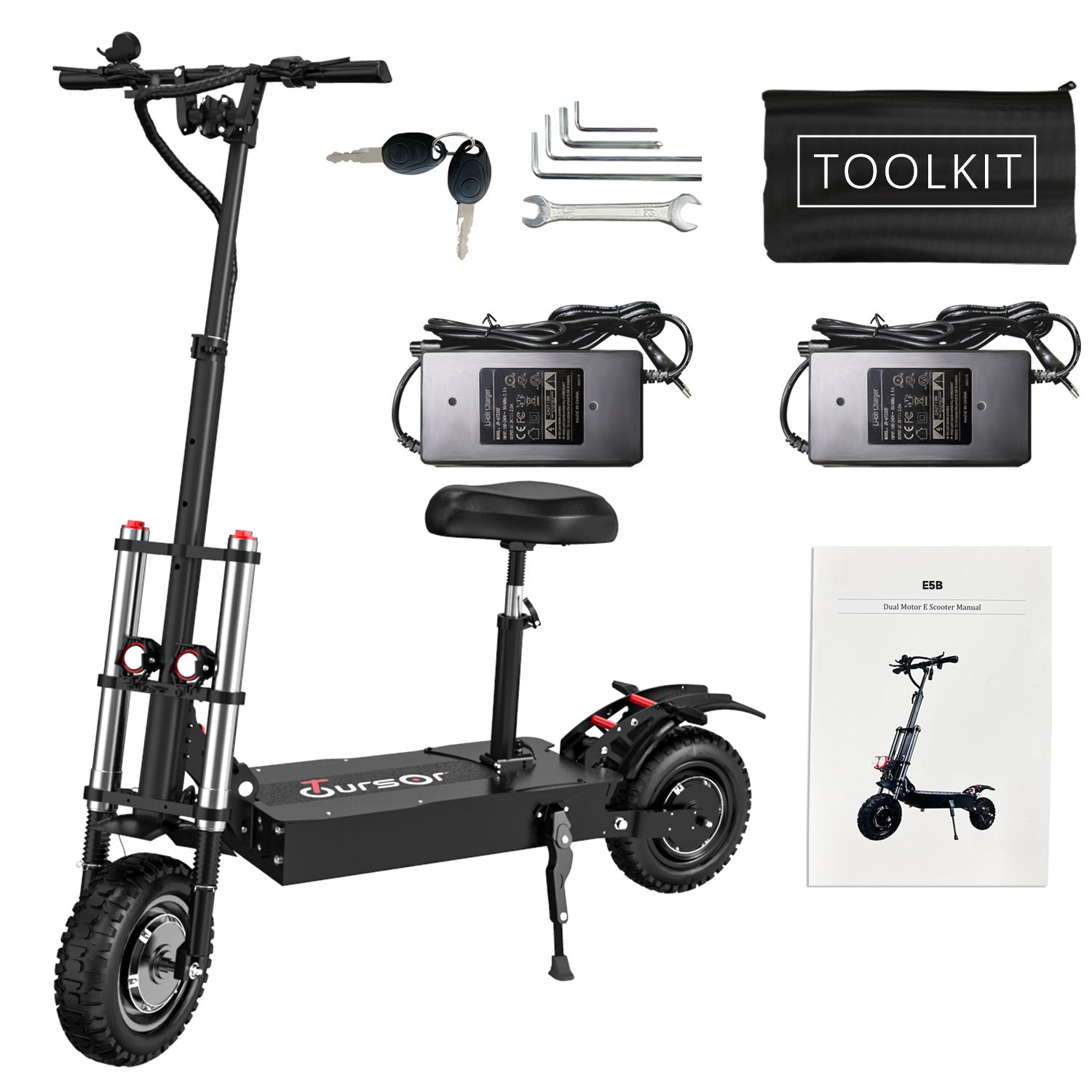 Electric Scooter With Seat, 6000W Power Dual Motor Top Speed 50MPH 60V 35Ah Battery 50 Miles Range, 11 Inch Off-Road Tires For Street Commuting And Limit Offroad - Energize Trek