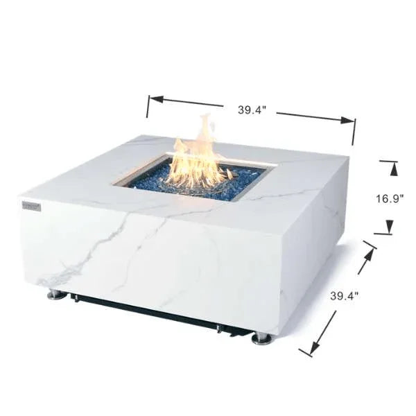 Elementi Plus Bianco White Marble Porcelain Fire Table OFP103BW - Energize Trek