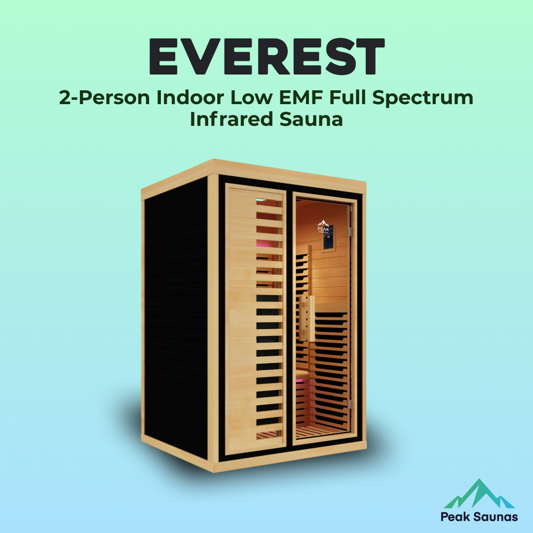Peak Saunas Everest 2-Person Full Spectrum Infrared Sauna with XL Medical-Grade Red Light Therapy & Smart WiFi App Control - Energize Trek