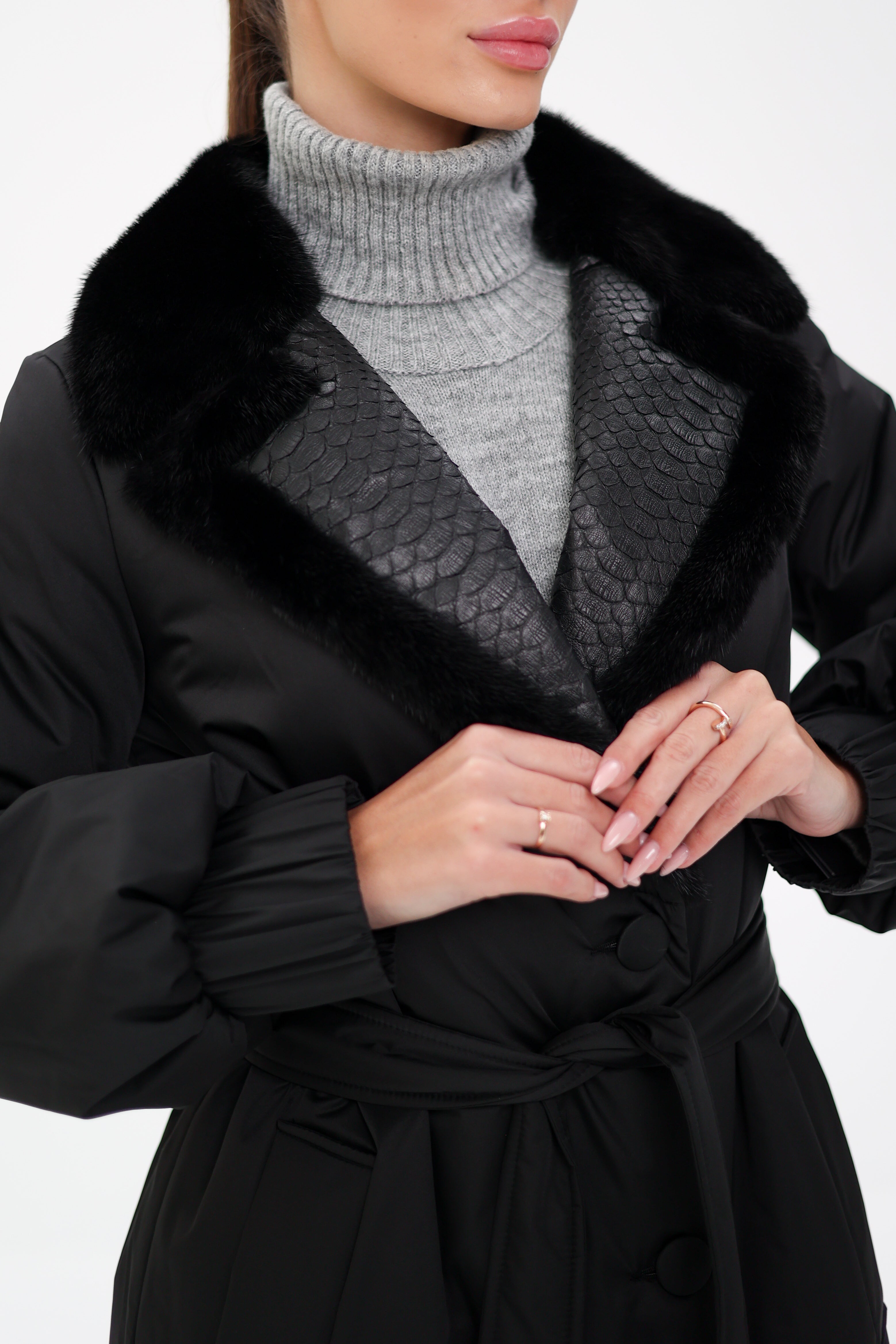 Genuine Mink Fur Real Python Leather Trim Coat - Energize Trek