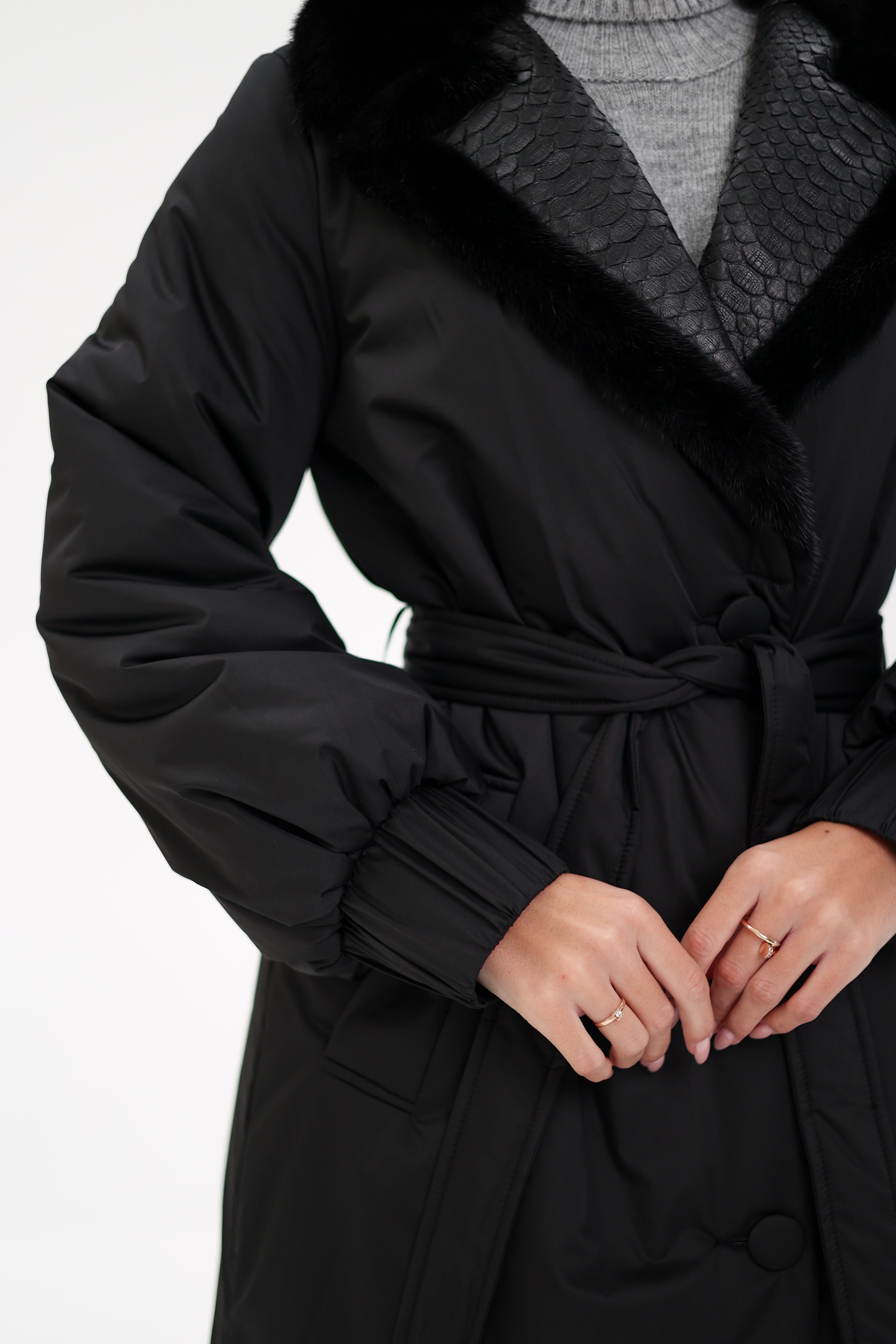 Genuine Mink Fur Real Python Leather Trim Coat - Energize Trek