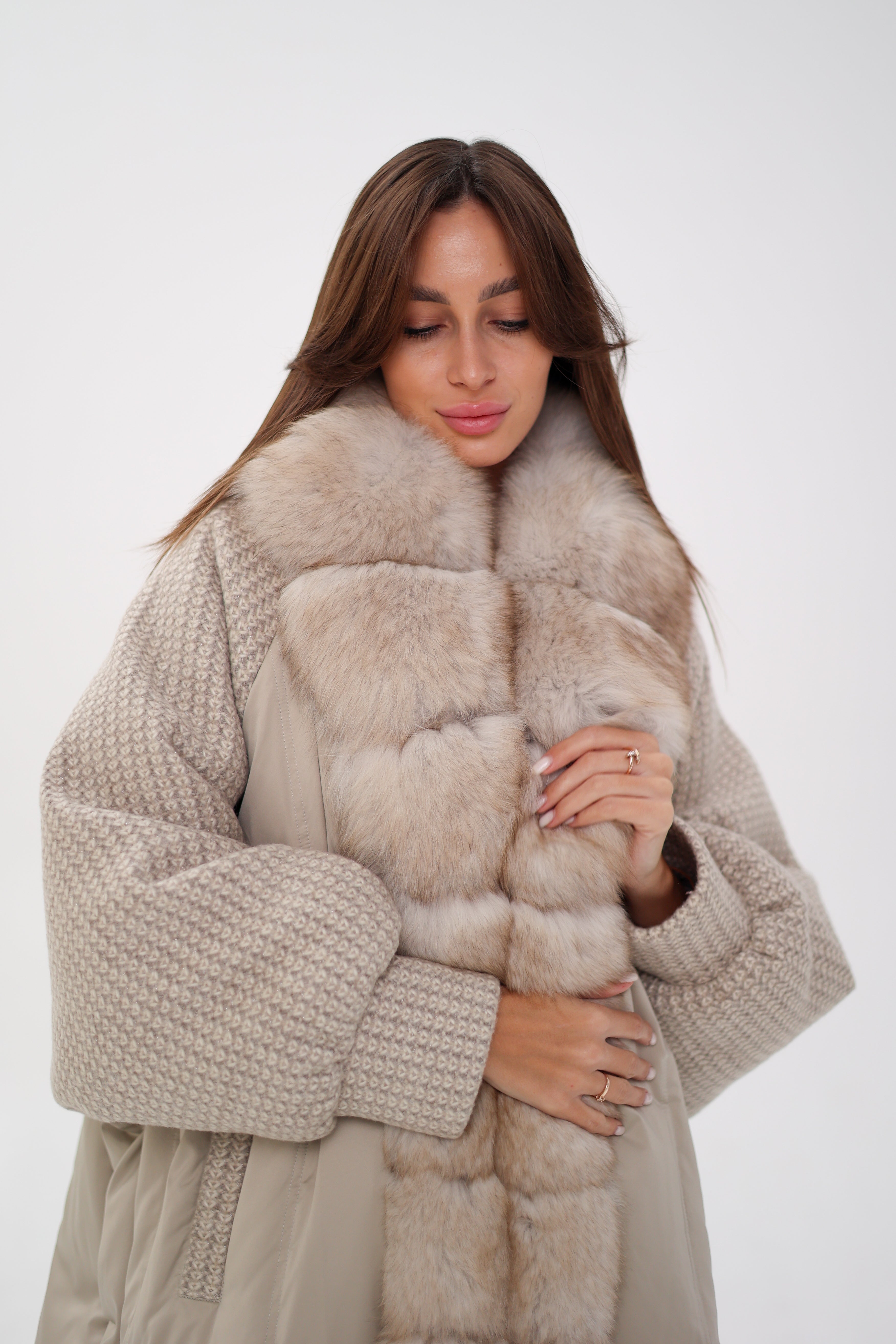 Genuine Polar Fox Boucle Down Coat - Energize Trek