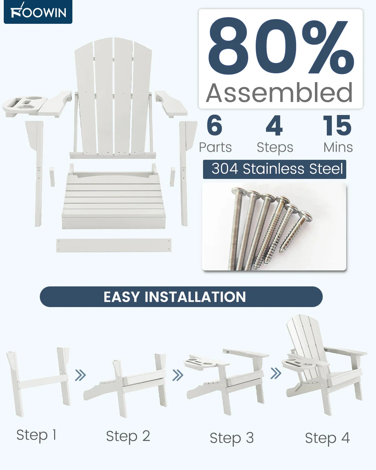 FOOWIN Folding Adirondack Chair With Cup Holder Outdoor - Energize Trek