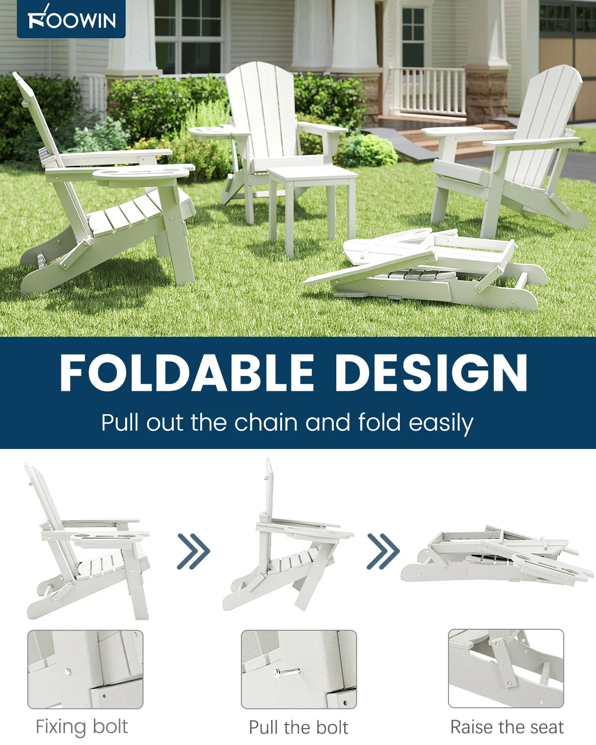 FOOWIN Folding Adirondack Chair With Cup Holder Outdoor - Energize Trek