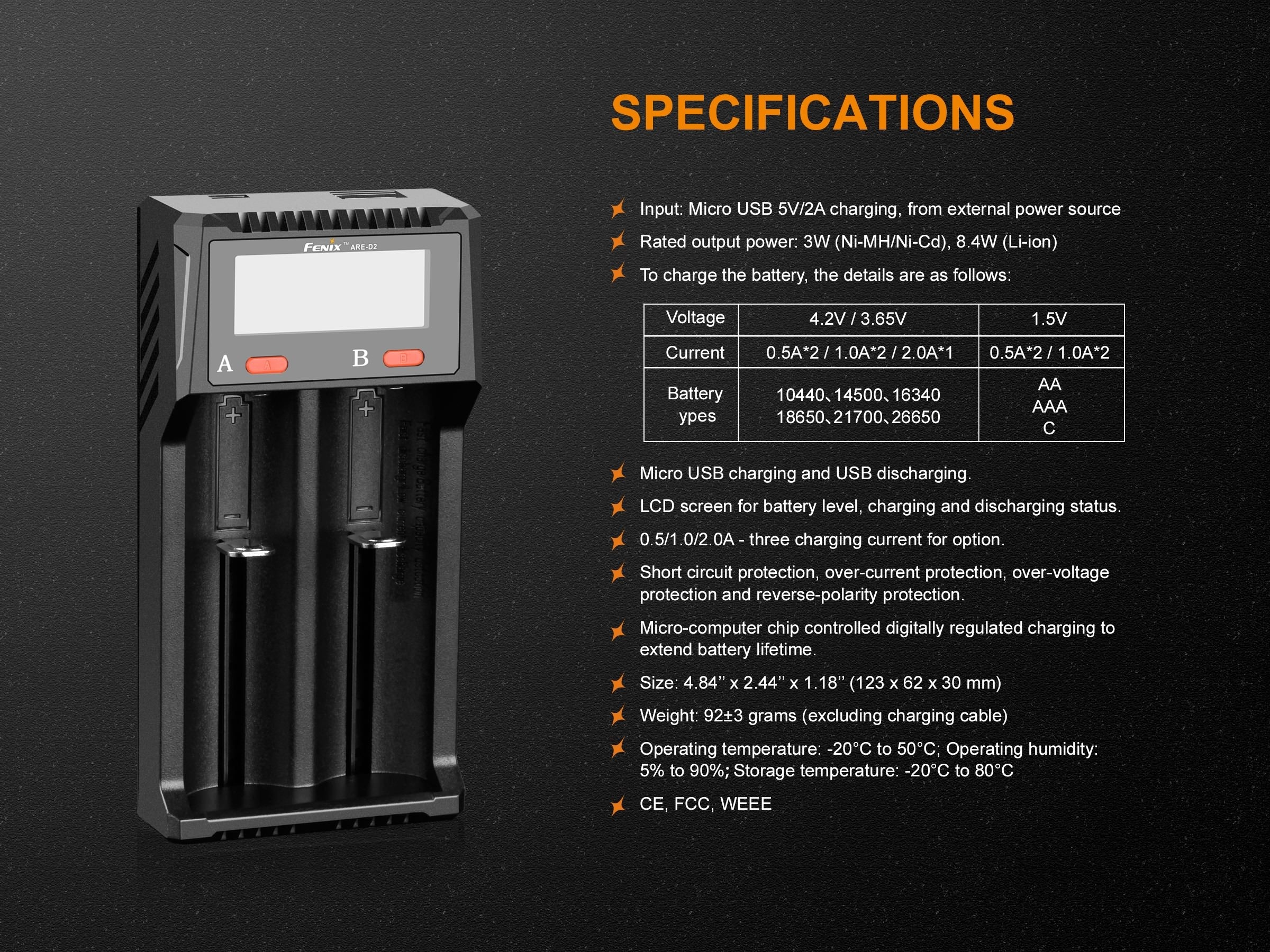 Fenix ARE-D2 Dual Channel Smart Battery Charger - Energize Trek