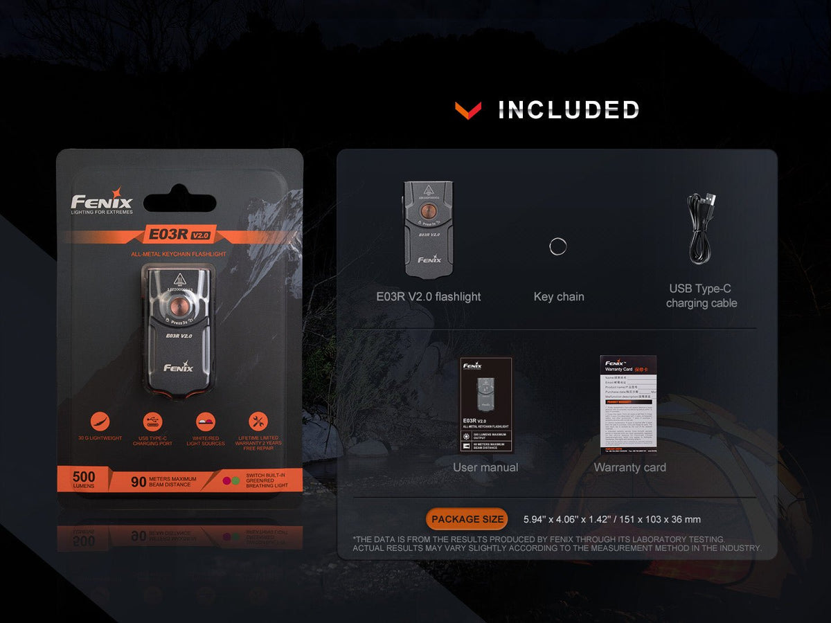 Fenix E03R V2 Keychain Flashlight - Energize Trek