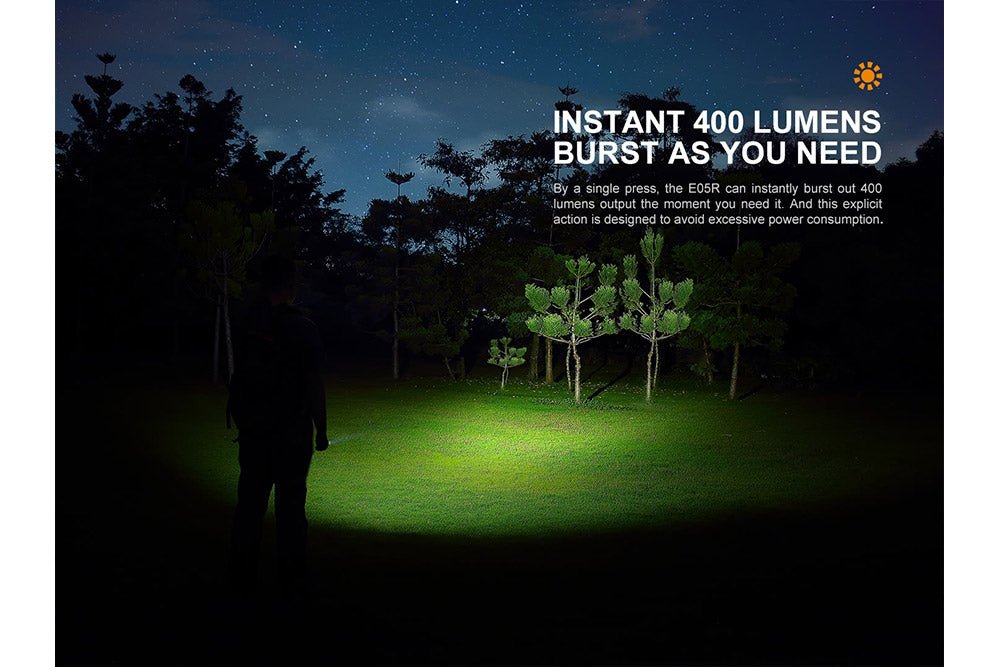 Fenix E05R Mini Keychain LED Flashlight - 400 Lumens - Energize Trek