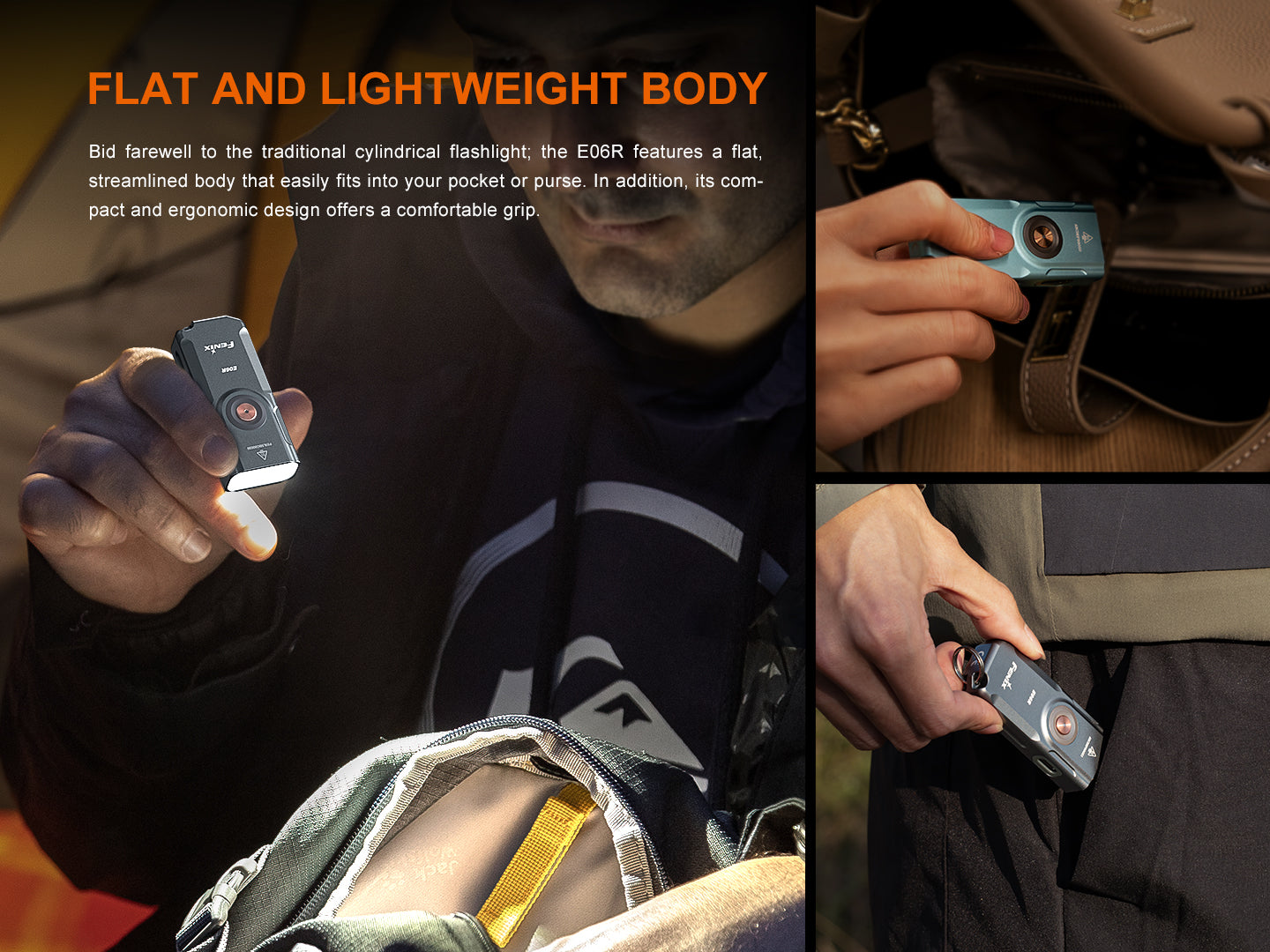 Fenix E06R Keychain Light with White, UV, and Red Laser Lights - Energize Trek