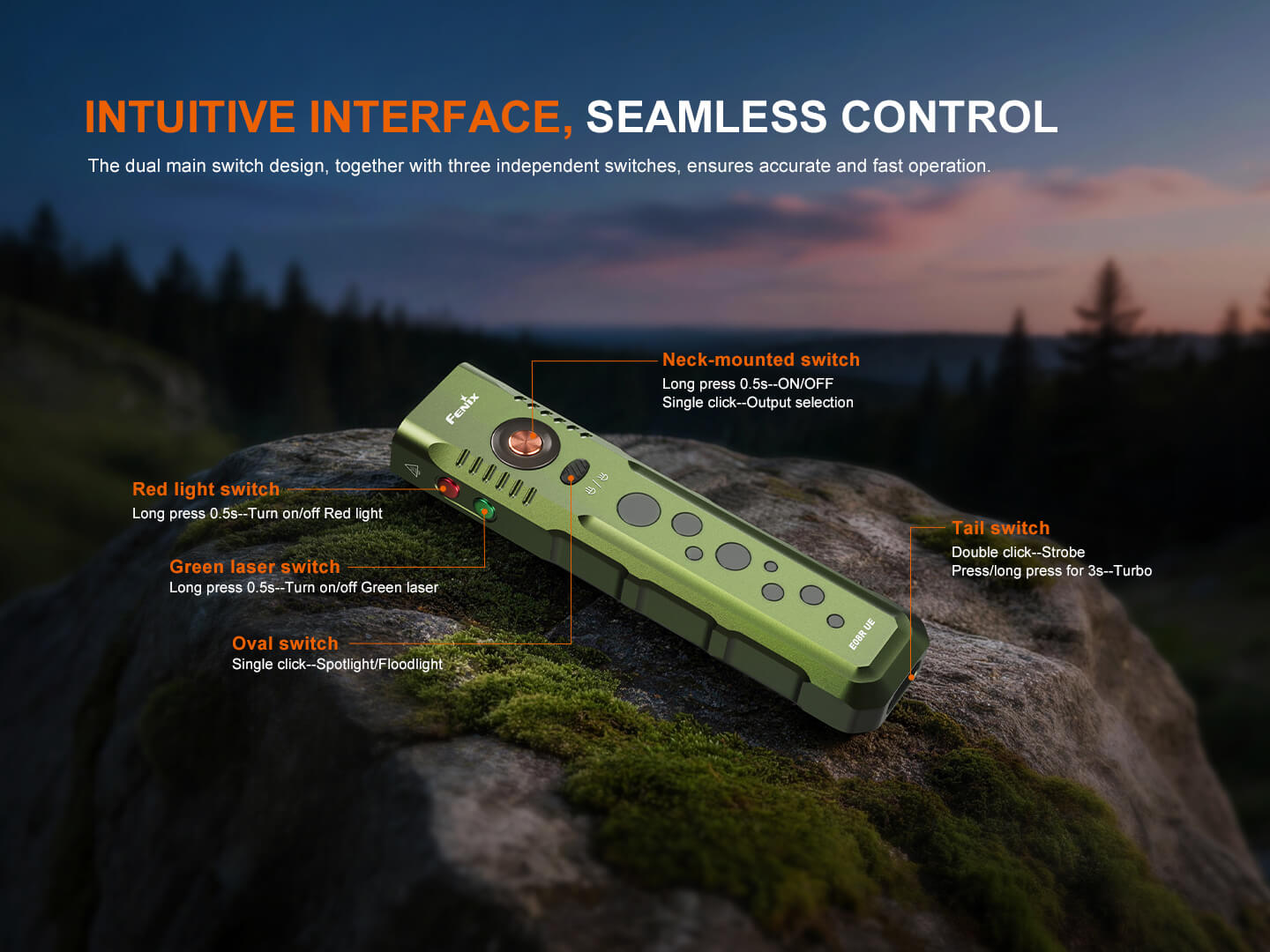 Fenix E08R UE Multi-Light EDC Flashlight With Red Light & Green Laser - Energize Trek