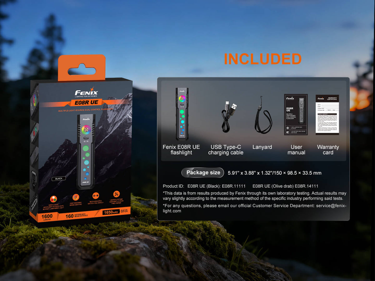 Fenix E08R UE Multi-Light EDC Flashlight With Red Light & Green Laser - Energize Trek