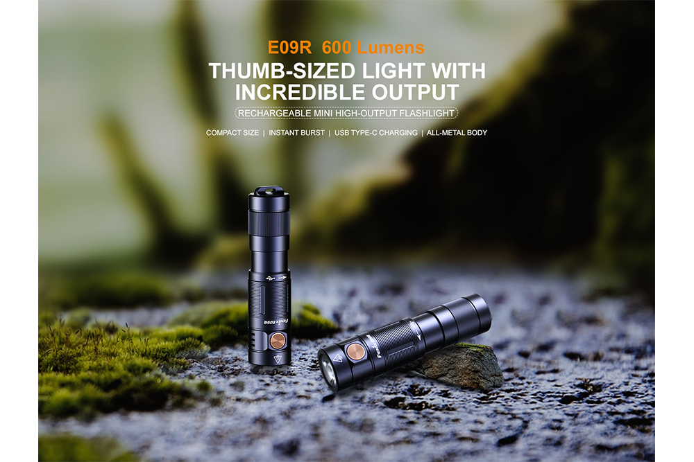 Fenix E09R Rechargeable High-Output Flashlight  - 600 Lumens - Energize Trek