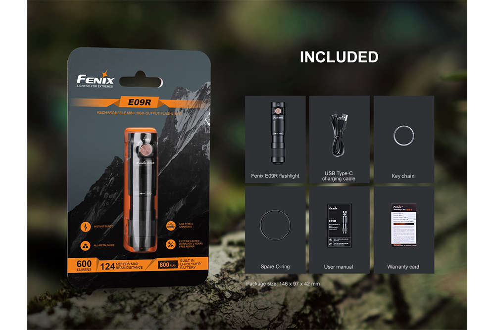 Fenix E09R Rechargeable High-Output Flashlight  - 600 Lumens - Energize Trek