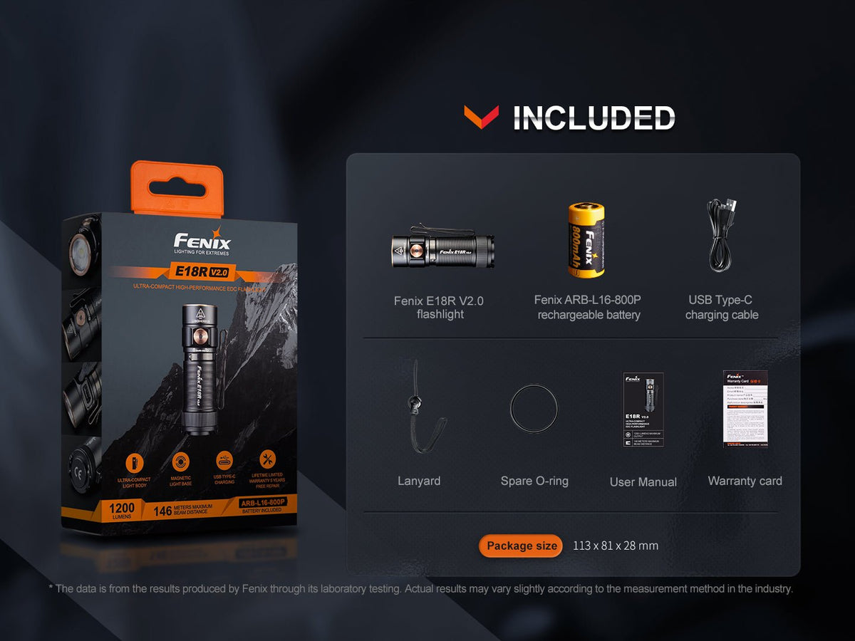 Fenix E18R V2 Rechargeable LED Flashlight - Energize Trek