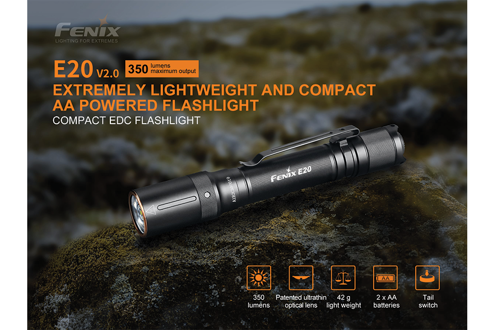 Fenix E20 V2.0 EDC Flashlight - 350 Lumens - Energize Trek
