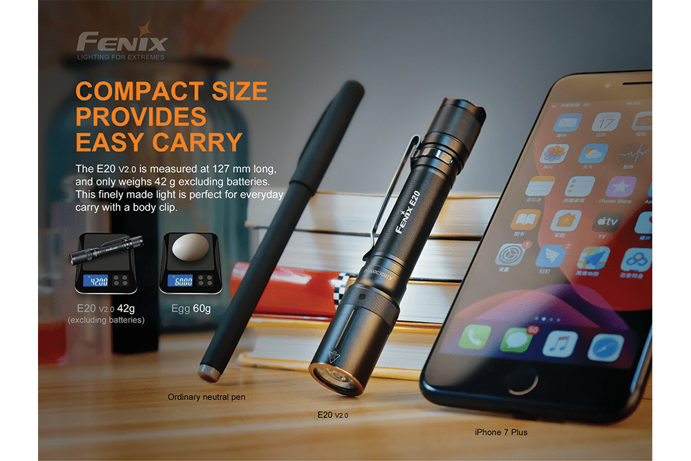 Fenix E20 V2.0 EDC Flashlight - 350 Lumens - Energize Trek