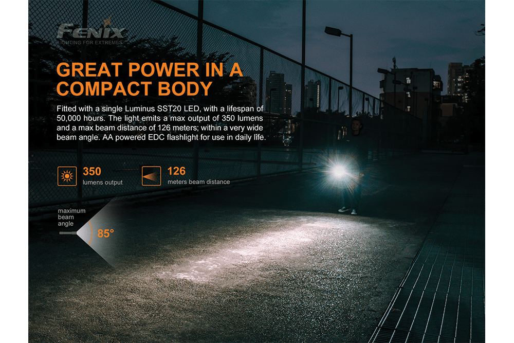 Fenix E20 V2.0 EDC Flashlight - 350 Lumens - Energize Trek