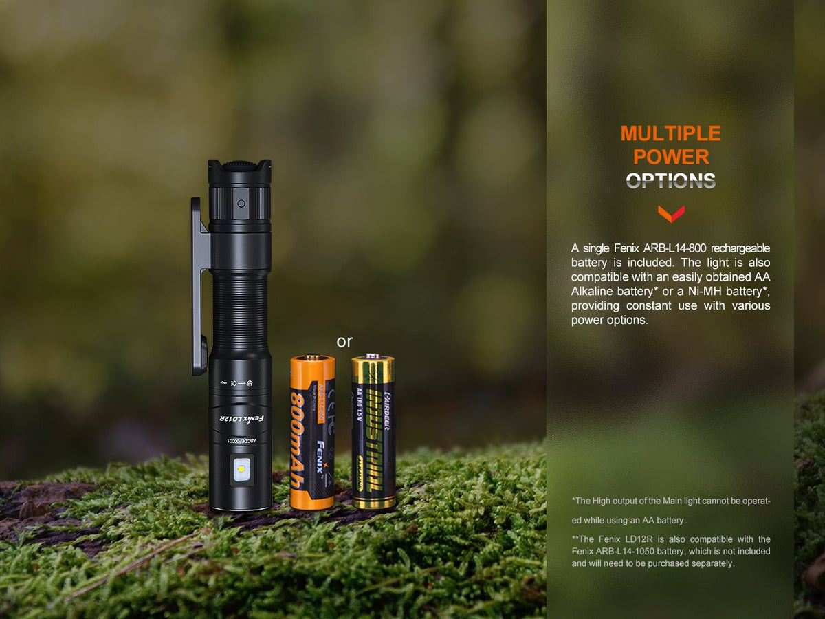 Fenix LD12R Dual Light Flashlight - 600 Lumens - Energize Trek