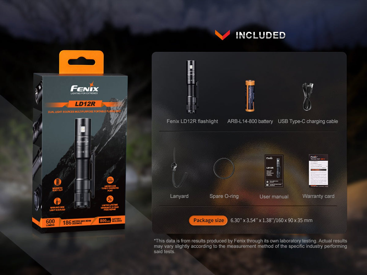 Fenix LD12R Dual Light Flashlight - 600 Lumens - Energize Trek