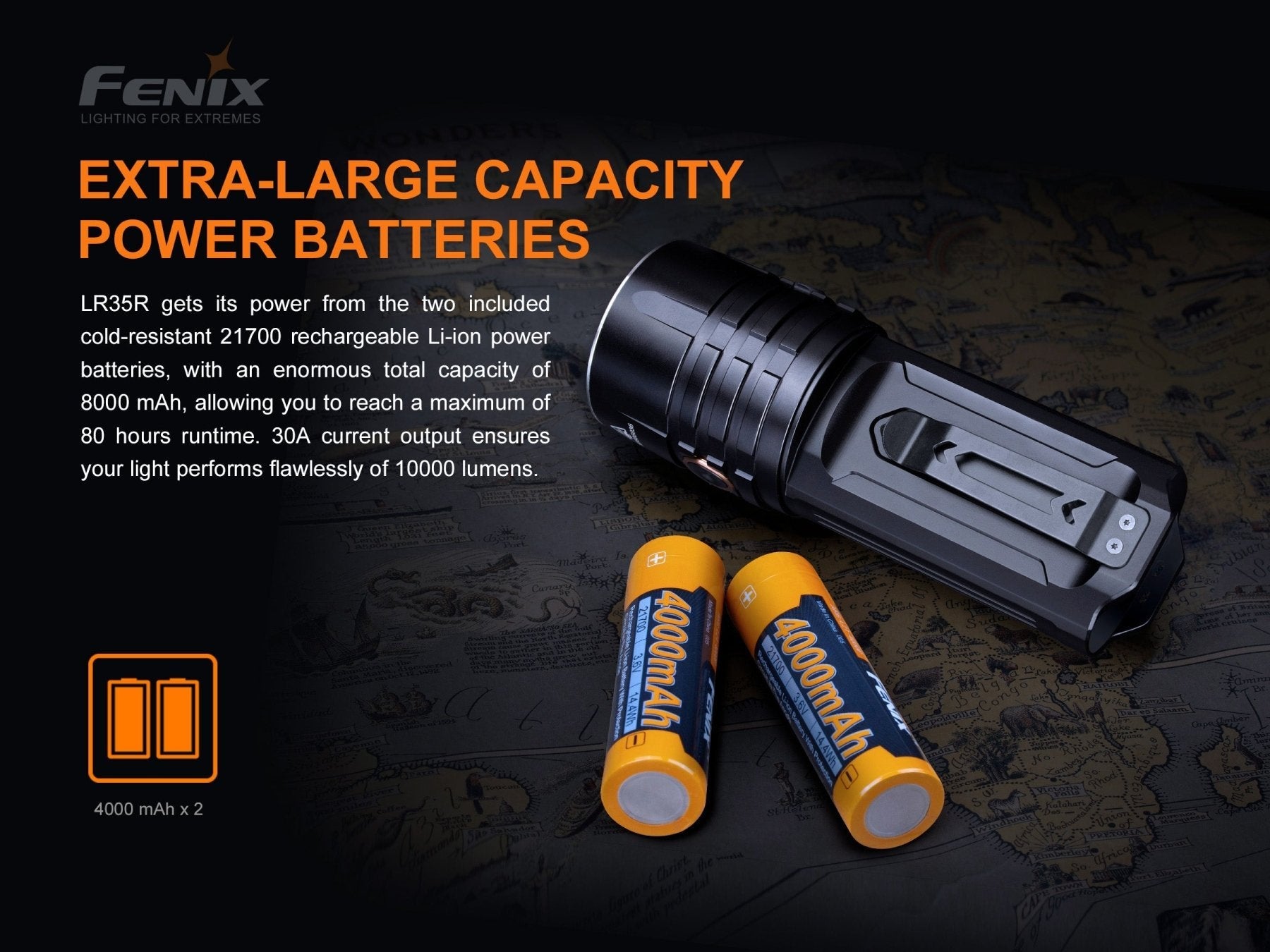Fenix LR35R Rechargeable LED Flashlight - 10,000 Lumens - Energize Trek