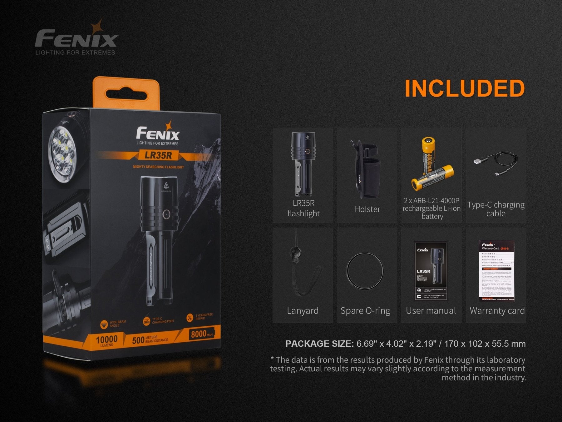 Fenix LR35R Rechargeable LED Flashlight - 10,000 Lumens - Energize Trek