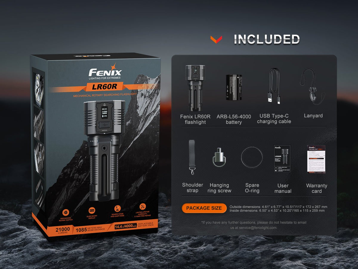 Fenix LR60R Rotary Switch Rechargeable Searchlight - 21000 Lumens - Energize Trek