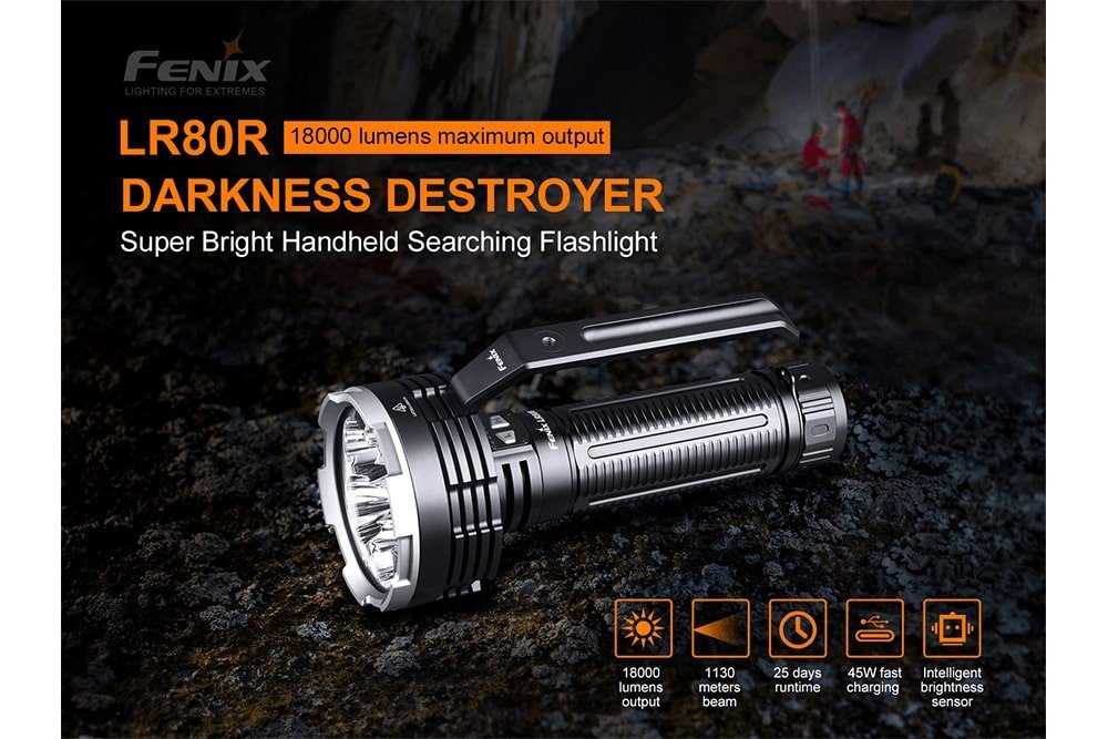 Fenix LR80R Rechargeable LED Searchlight - 18000 Lumens - Energize Trek