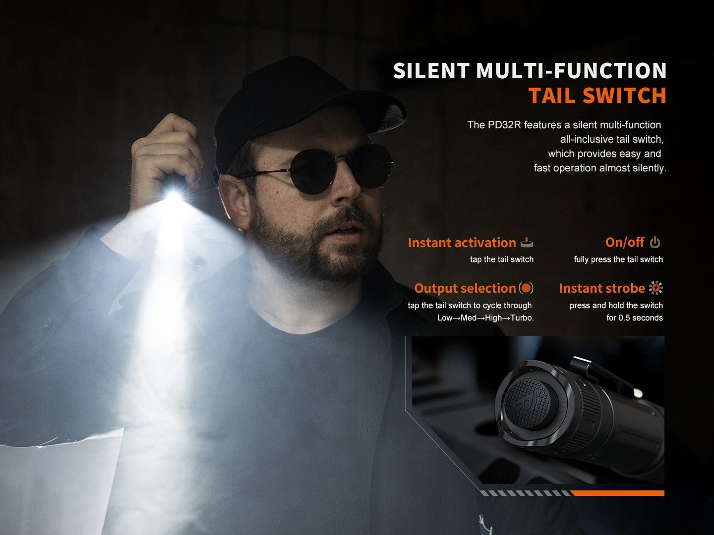Fenix PD32R Rechargeable Silent Switch LED Flashlight - Energize Trek