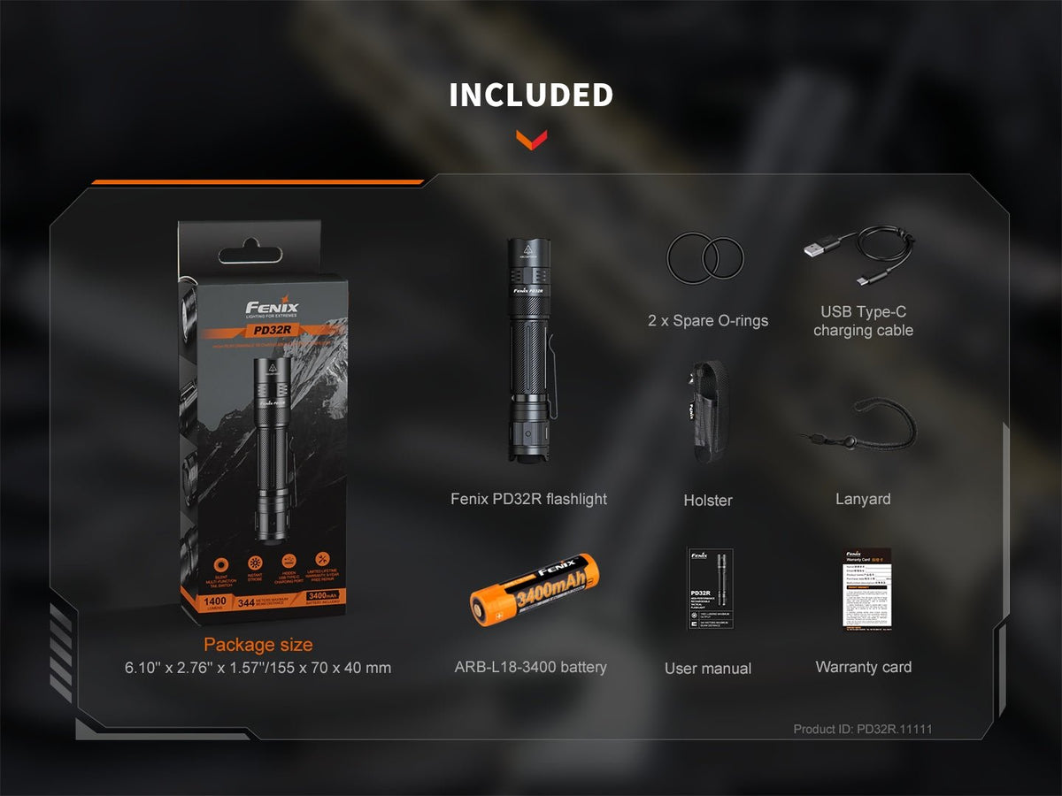 Fenix PD32R Rechargeable Silent Switch LED Flashlight - Energize Trek