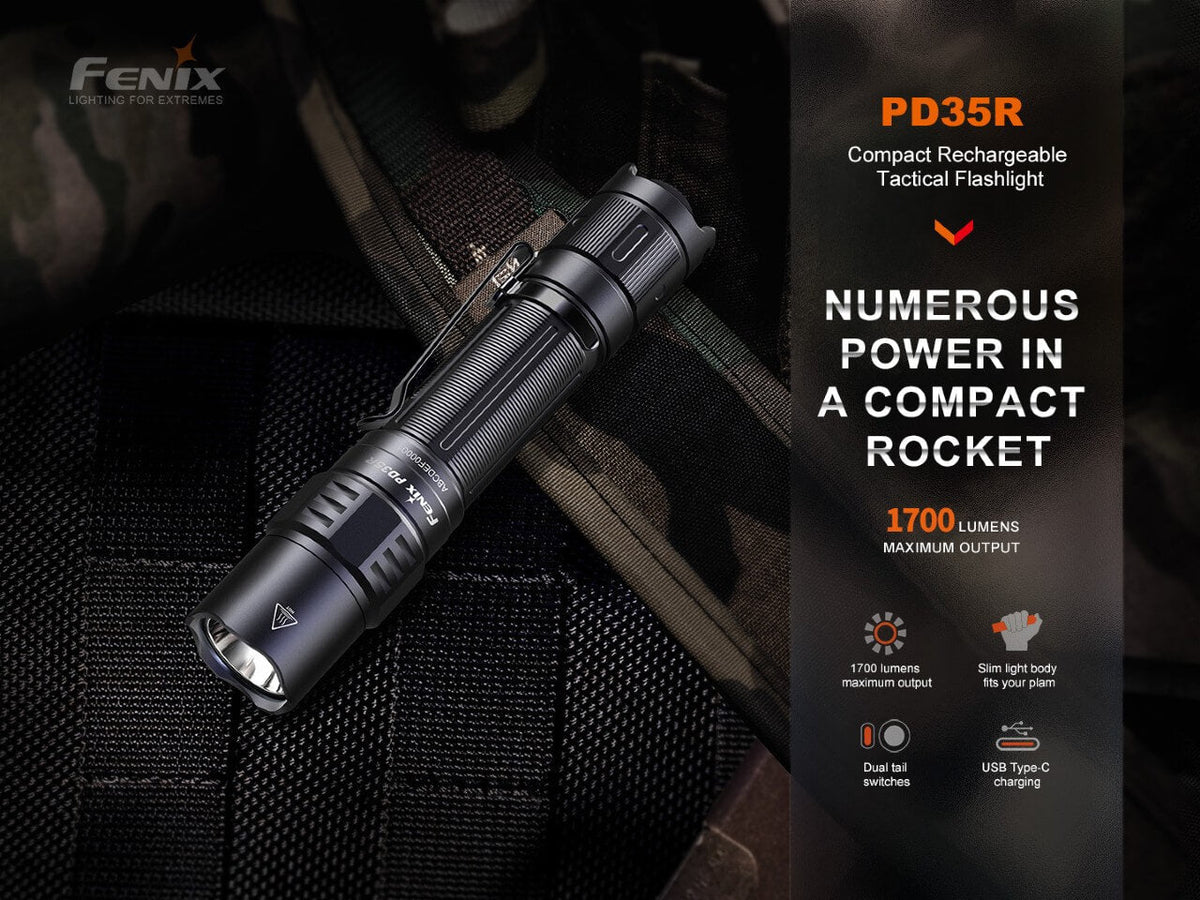 Fenix PD35R Compact Rechargeable Tactical Flashlight - Energize Trek