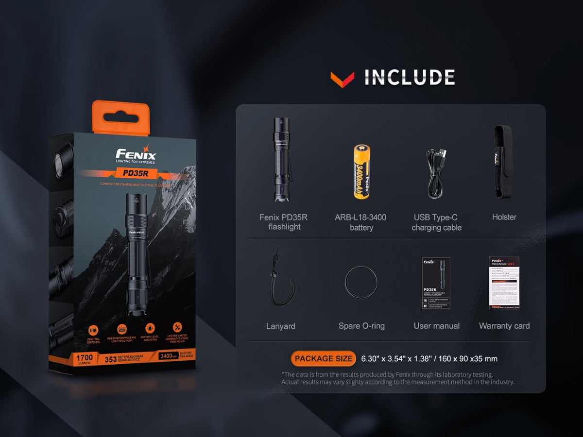Fenix PD35R Compact Rechargeable Tactical Flashlight - Energize Trek
