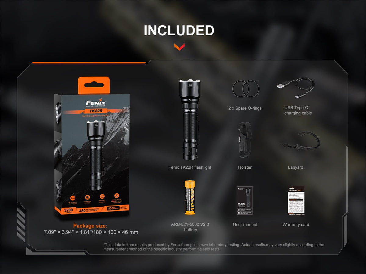 Fenix TK22R Rechargeable Tactical & Duty Flashlight - Energize Trek