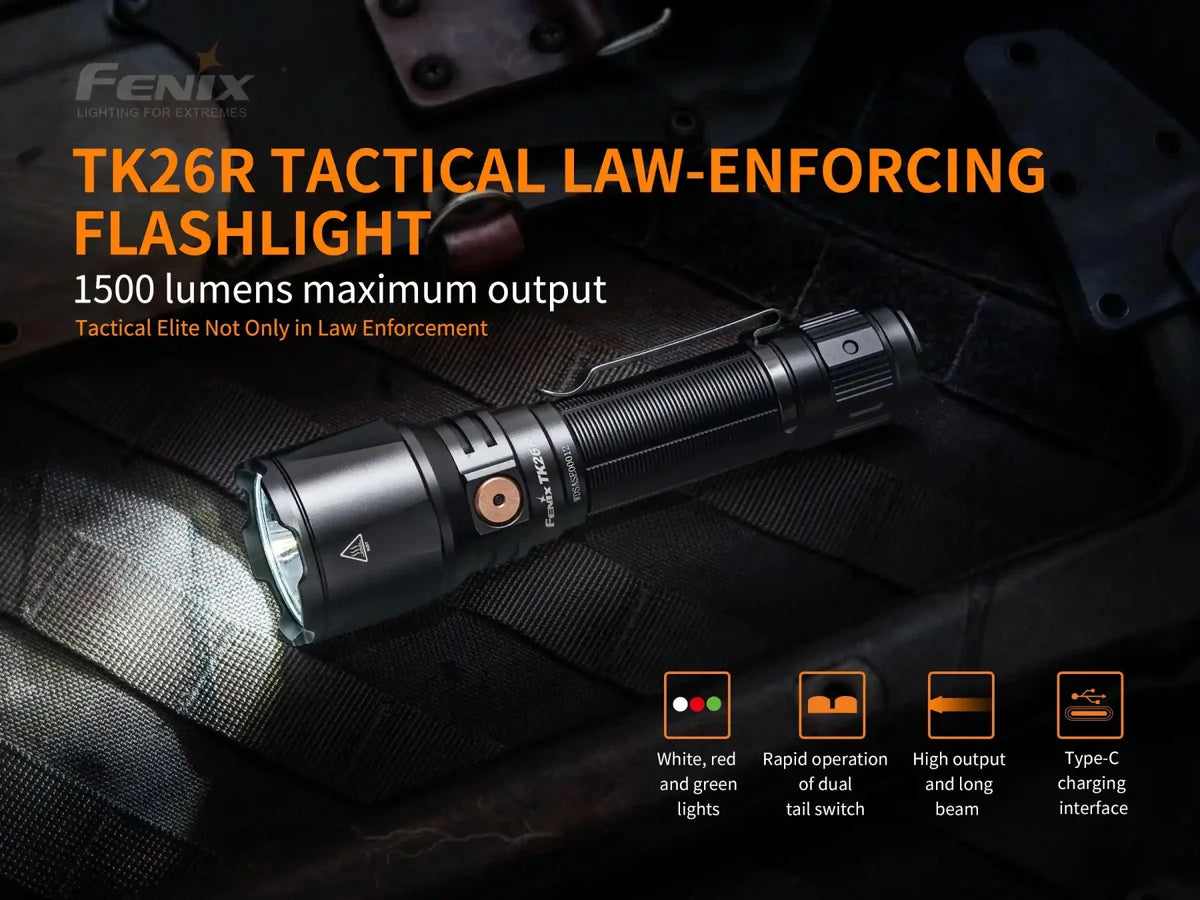 Fenix TK26R Tactical LED Flashlight - 1500 Lumens - Energize Trek
