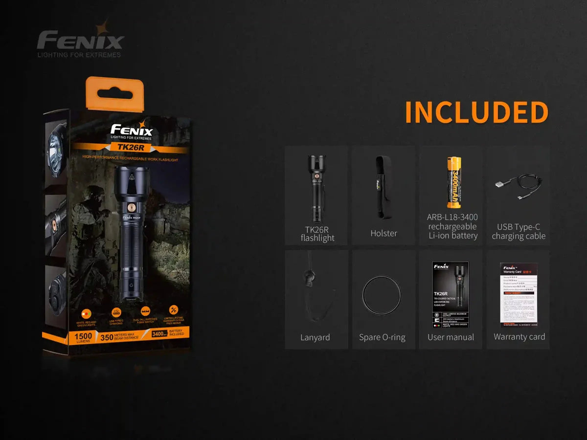 Fenix TK26R Tactical LED Flashlight - 1500 Lumens - Energize Trek