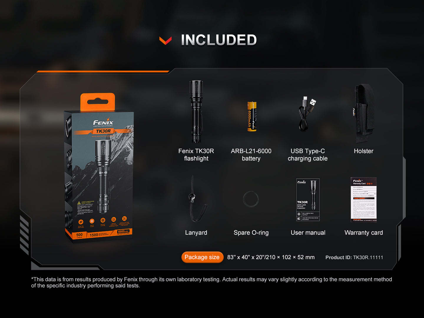 Fenix TK30R Tactical White Laser Rechargeable Flashlight - Energize Trek
