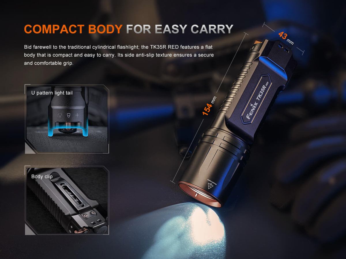 Fenix TK35R Rechargeable High-Performance Tactical Flashlight - Energize Trek