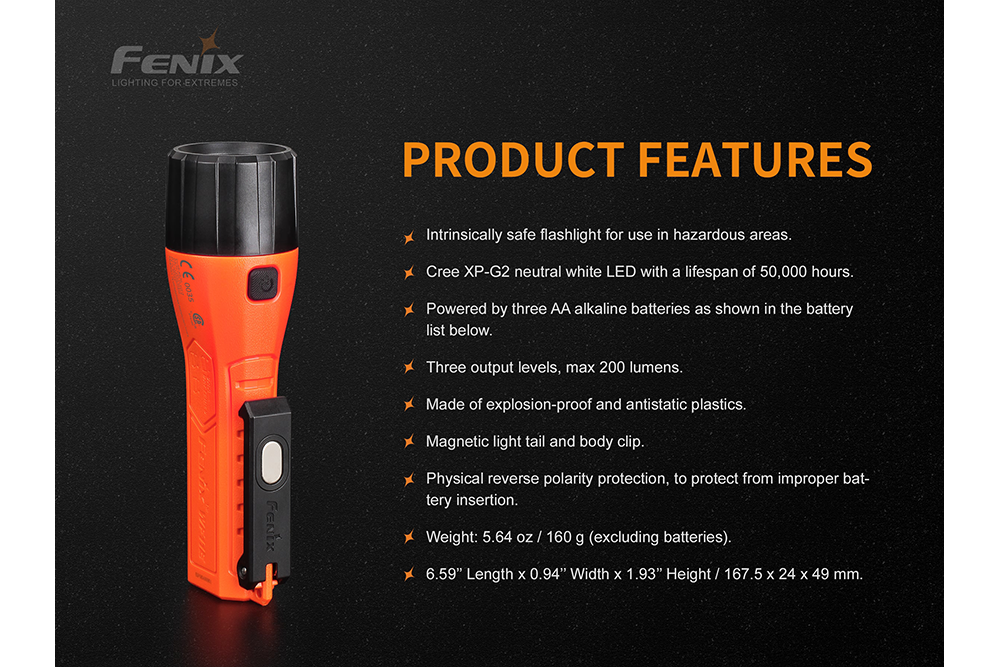 Fenix WF11E Intrinsically Safe Flashlight - Energize Trek