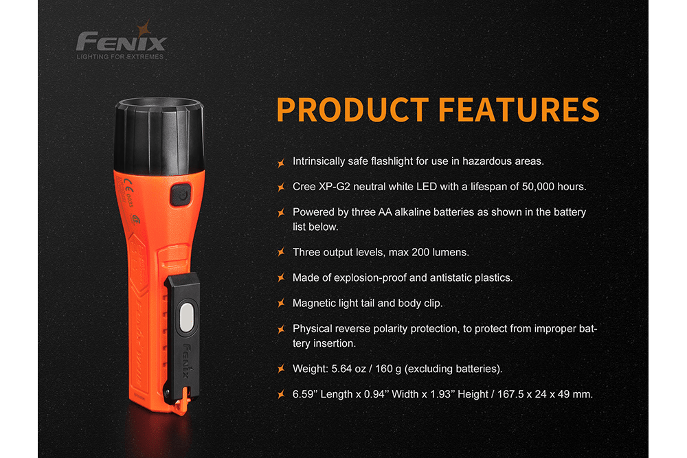 Fenix WF11E Intrinsically Safe Flashlight - Energize Trek
