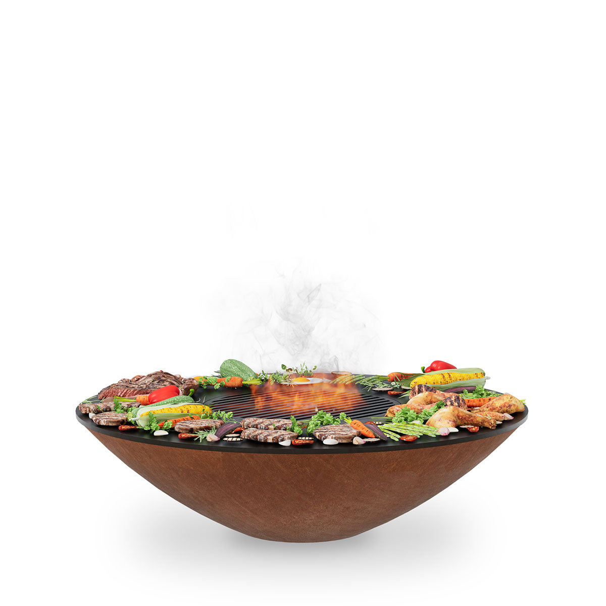 Arteflame Classic 40″ — Fire Pit with Cooktop (CORTEN Bowl; Short Round / Short Euro / Built-In No Base) - Energize Trek