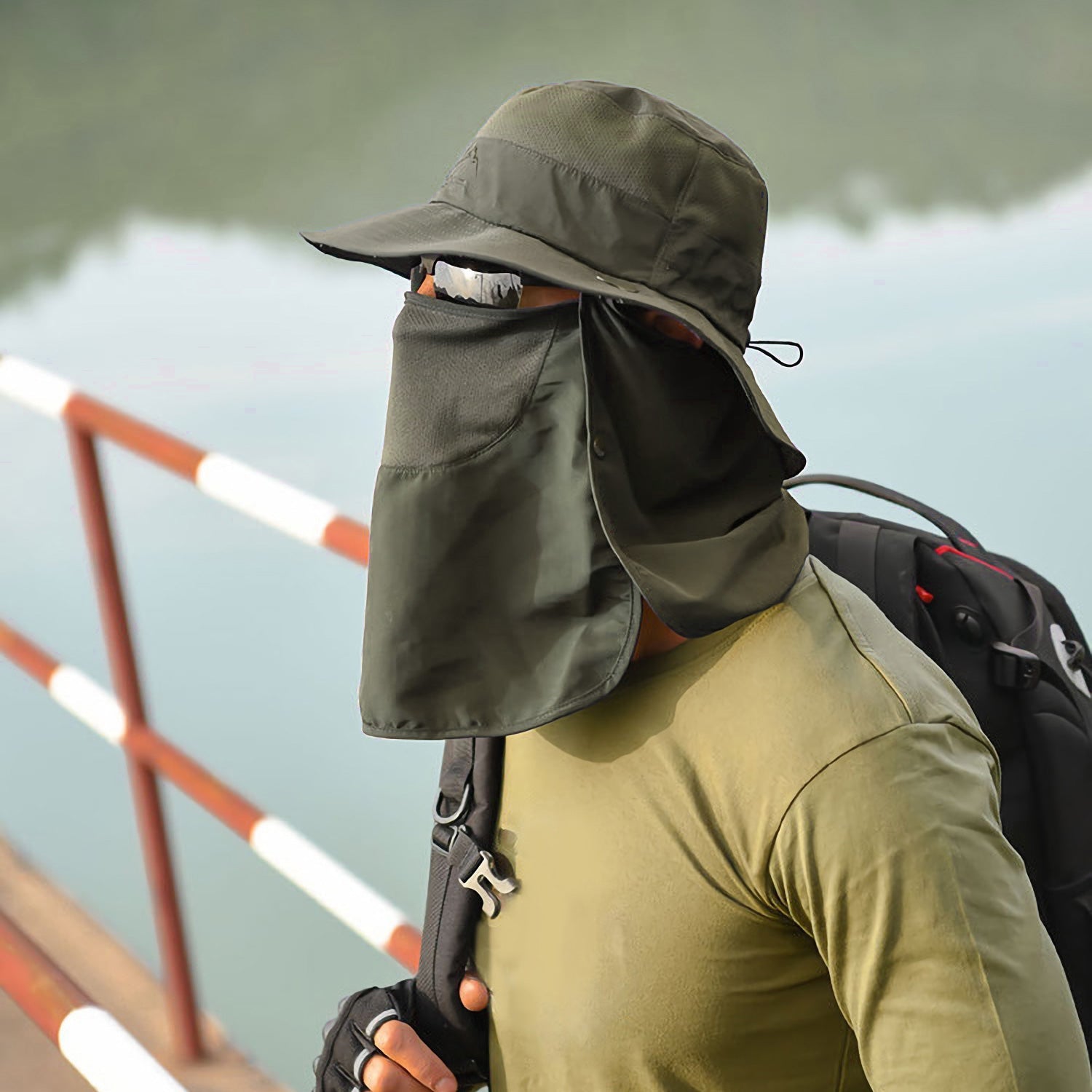 Fishing Bucket Hat Wide Brim Breathable Unisex Hat Sunlight-proof Removable Neck Face Fishing Cap For Fishing Hiking Traveling - Energize Trek