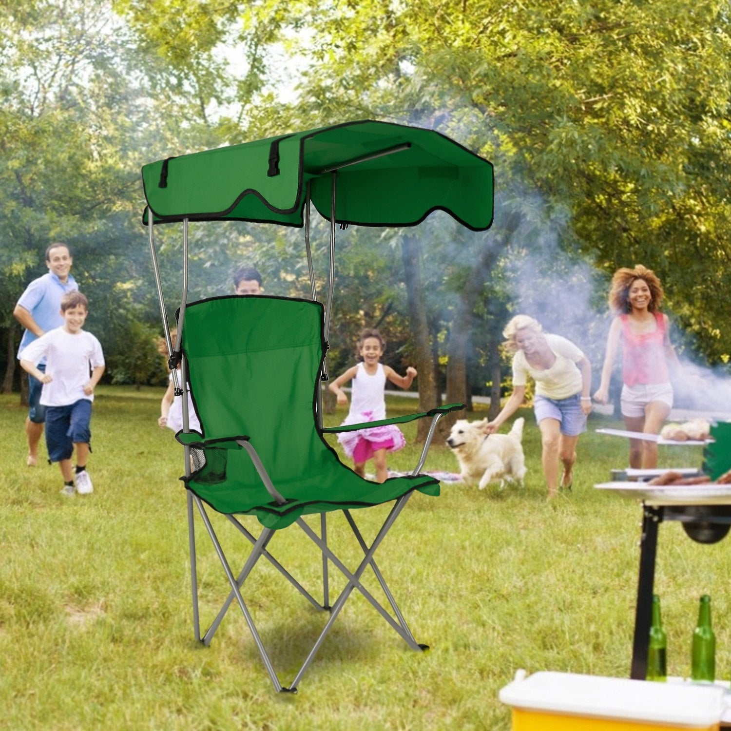 Foldable Beach Canopy Chair Sun Protection Camping Lawn Canopy Chair 330LBS Load Folding Seat w/ Cup Holder For Beach Poolside Travel Picnic - Energize Trek