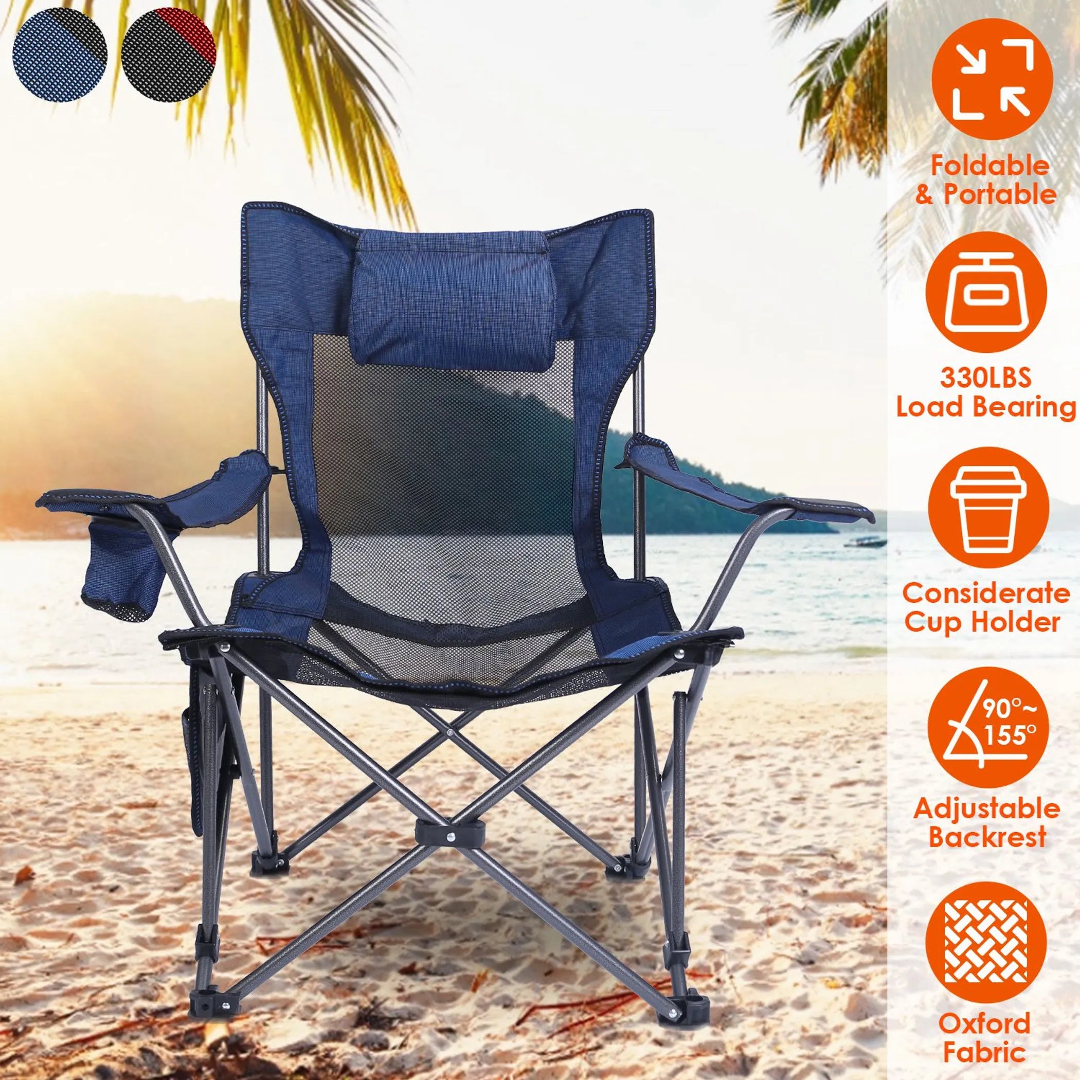 Foldable Camping Chair 330LBS Load Heavy Duty Steel Lawn Chair - Energize Trek