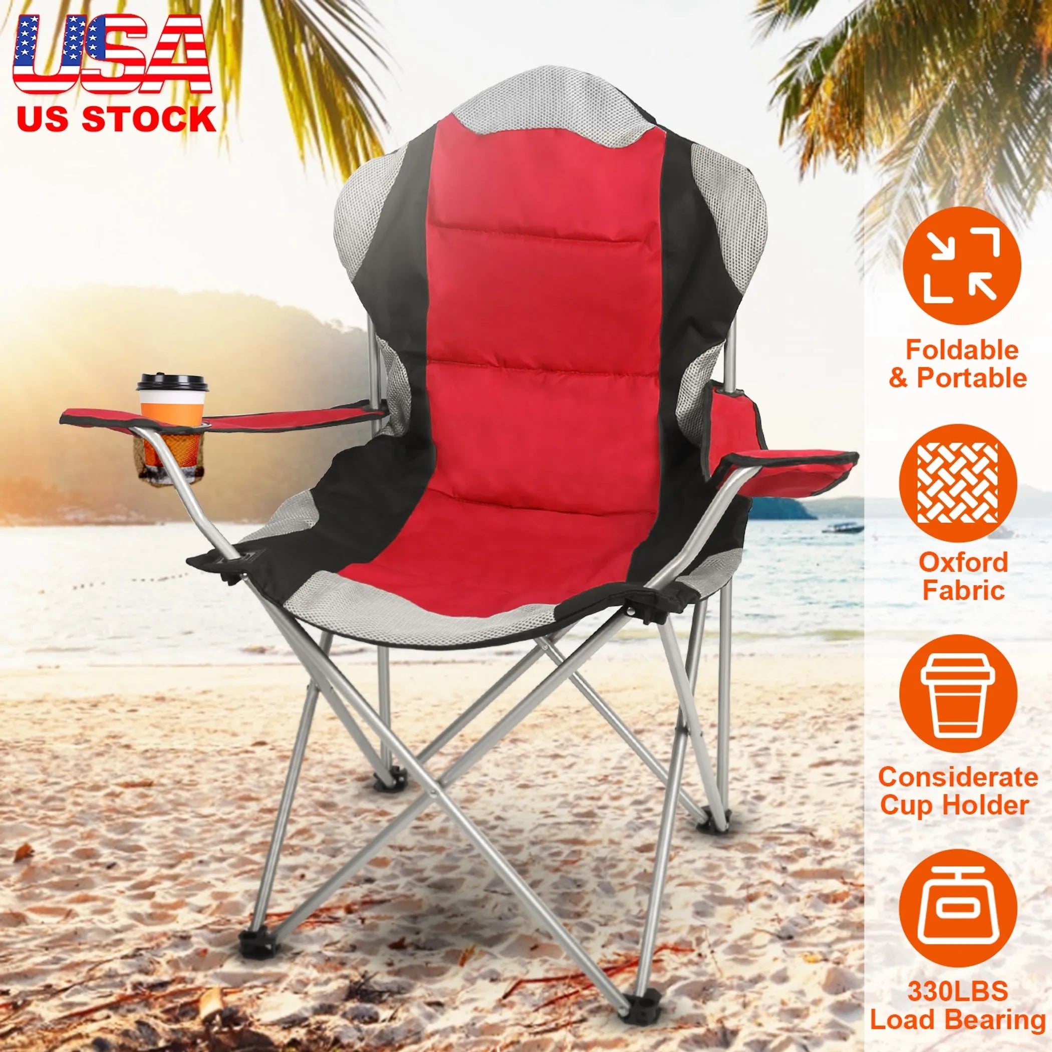 Foldable Camping Chair Heavy Duty Steel Lawn Chair - Energize Trek
