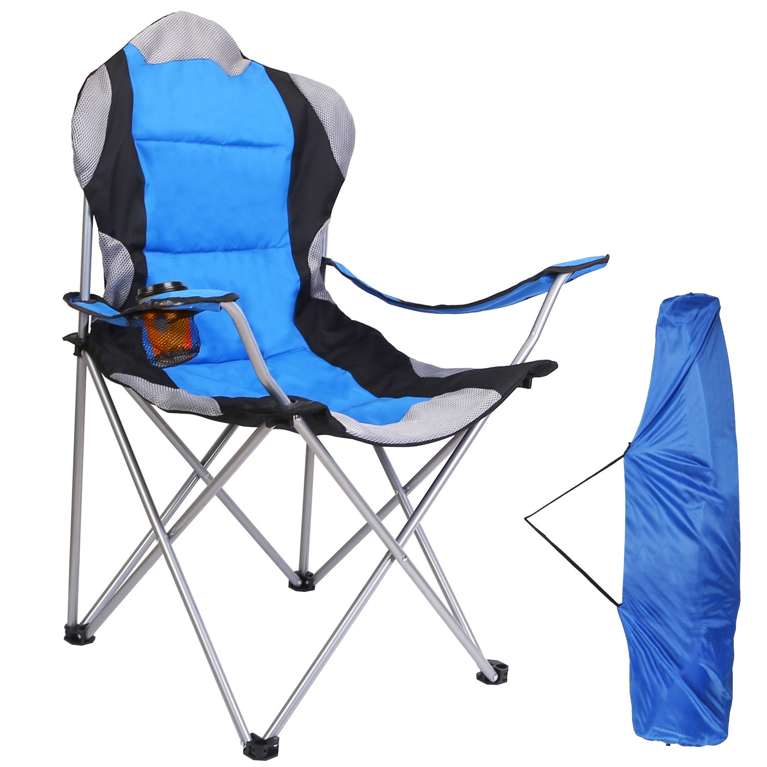 Foldable Camping Chair Heavy Duty Steel Lawn Chair Padded Seat Arm Back Beach Chair 330LBS Max Load with Cup Holder Carry Bag - Energize Trek